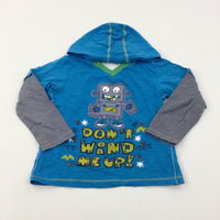 'Don't Wind Me Up!' Robot Blue Hooded Long Sleeve Top - Boys 4-5 Years