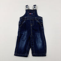 'Smile' Dark Blue Denim Dungarees - Boys 9-12 Months