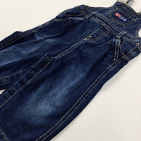 'Smile' Dark Blue Denim Dungarees - Boys 9-12 Months