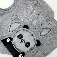 'Hello! Let's Play' Panda Appliqued Grey Long Sleeve Top - Boys 9-12 Months