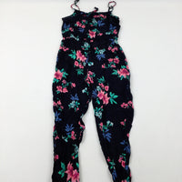 Flowers Black Jumpsuit - Girls 11-12 Years