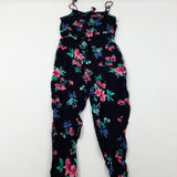 Flowers Black Jumpsuit - Girls 11-12 Years