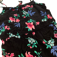 Flowers Black Jumpsuit - Girls 11-12 Years