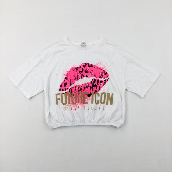 'Future Icon' Lips White Cropped T-Shirt - Girls 11-12 Years