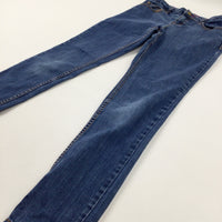 Mid Blue Denim Jeans With Adjustable Waist - Boys 12-13 Years