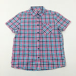 Blue & Pink Checked Short Sleeved Shirt - Boys 12-13 Years