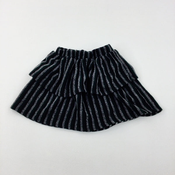 Green & Grey Striped Layered Skirt - Girls 4-5 Years