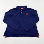 'BYS' Motif Navy Long Sleeve Polo Shirt - Boys 5-6 Years