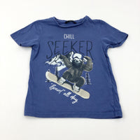 'Chill Seeker' Sloth Snowboarding Blue T-Shirt - Boys 5-6 Years