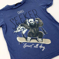 'Chill Seeker' Sloth Snowboarding Blue T-Shirt - Boys 5-6 Years