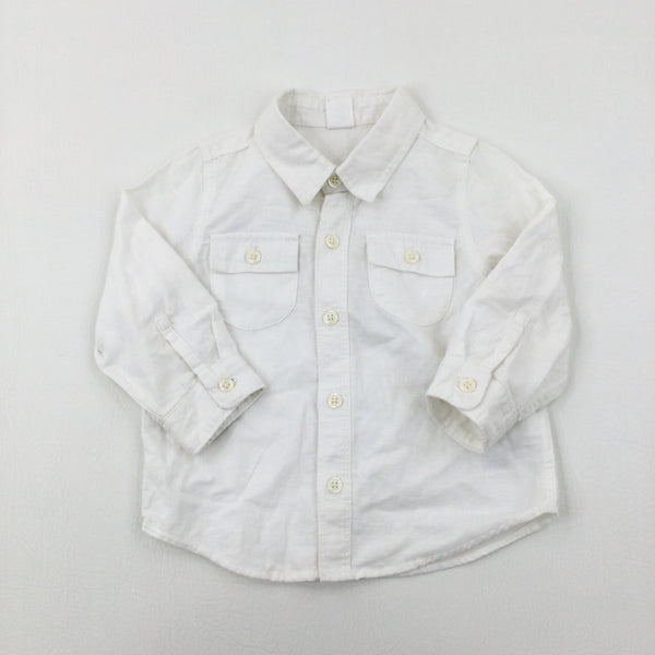 White Linen Mix Long Sleeve Shirt - Boys 18-24 Months