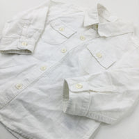 White Linen Mix Long Sleeve Shirt - Boys 18-24 Months