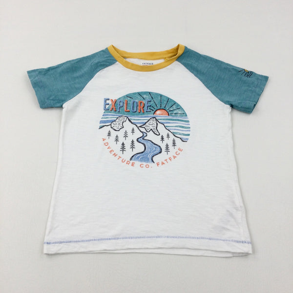 'Explore' Mountains & Sunset White T-Shirt - Boys 5-6 Years