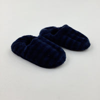 Navy Striped Fluffy Slippers - Boys - Shoe Size 10-11