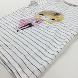 Girl Glittery White Striped T-Shirt - Girls 5-6 Years