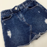 Distressed Mid Blue Denim Skirt With Adjustable Waist - Girls 5-6 Years