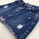 Distressed Mid Blue Denim Skirt With Adjustable Waist - Girls 5-6 Years