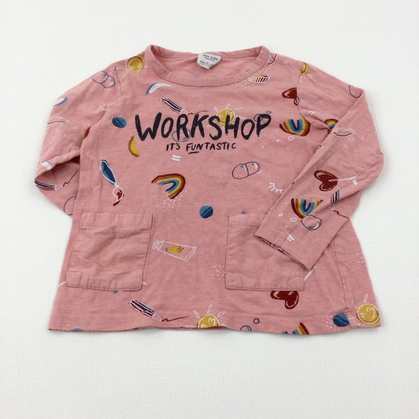 'Workshop' Paint & Rainbows Pink Long Sleeve Top - Girls 5-6 Years