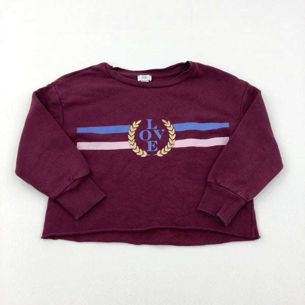 'Love' Burgundy Cropped Sweatshirt - Girls 5-6 Years