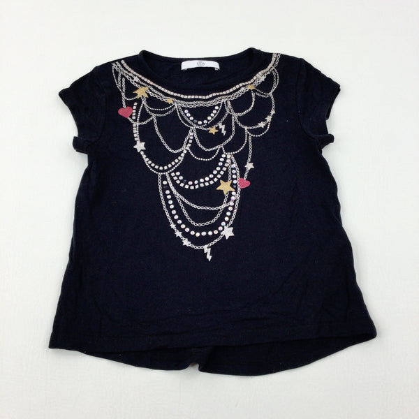 Hearts & Stars Glittery Black T-Shirt - Girls 5-6 Years