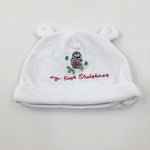 'My First Christmas' Penguin Embroidered White Velour Winter Hat - Boys/Girls 9-12 Moonths