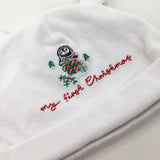 'My First Christmas' Penguin Embroidered White Velour Winter Hat - Boys/Girls 9-12 Moonths