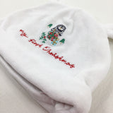 'My First Christmas' Penguin Embroidered White Velour Winter Hat - Boys/Girls 9-12 Moonths