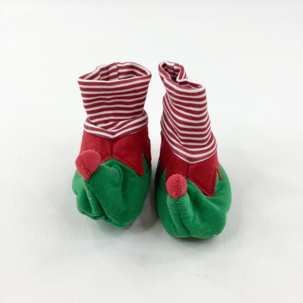 Christmas Elf Red & Green Baby Booties - Boys/Girls 0-3 Months