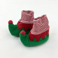 Christmas Elf Red & Green Baby Booties - Boys/Girls 0-3 Months