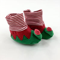 Christmas Elf Red & Green Baby Booties - Boys/Girls 0-3 Months