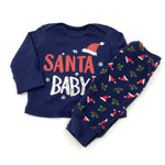 'Santa Baby' Holly & Santa Hats Navy Pyjamas - Boys/Girls - 0-3 Months