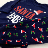 'Santa Baby' Holly & Santa Hats Navy Pyjamas - Boys/Girls - 0-3 Months