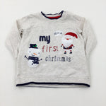 'My First Christmas' Father Christmas Appliqued Cream Long Sleeve Top - Boys/Girls 9-12 Months