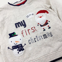 'My First Christmas' Father Christmas Appliqued Cream Long Sleeve Top - Boys/Girls 9-12 Months