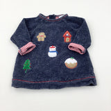 Snowman & Christmas Tree Appliqued Mottled Navy Sweatshirt - Boys/Girls 3-6 Months