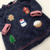 Snowman & Christmas Tree Appliqued Mottled Navy Sweatshirt - Boys/Girls 3-6 Months