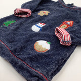 Snowman & Christmas Tree Appliqued Mottled Navy Sweatshirt - Boys/Girls 3-6 Months