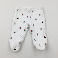 Penguins & Reindeer Embroidered White Padded Trousers - Boys/Girls 3-6 Months