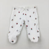 Penguins & Reindeer Embroidered White Padded Trousers - Boys/Girls 3-6 Months