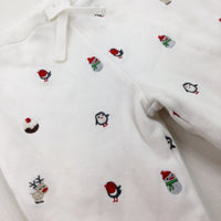 Penguins & Reindeer Embroidered White Padded Trousers - Boys/Girls 3-6 Months