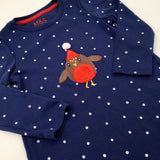 Robin Appliqued Spotty Navy Jersey Dress - Girls 18-24 Months