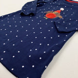 Robin Appliqued Spotty Navy Jersey Dress - Girls 18-24 Months