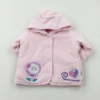 Eskimo Appliqued Pink Velour Jacket - Girls 3-6 Months