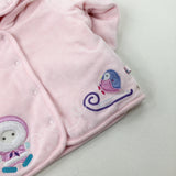 Eskimo Appliqued Pink Velour Jacket - Girls 3-6 Months