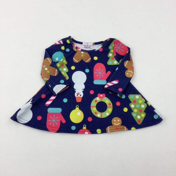 Gingerbread Men & Candy Canes Blue Dress - Girls 3-6 Months