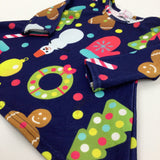 Gingerbread Men & Candy Canes Blue Dress - Girls 3-6 Months