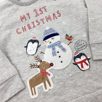 'My 1st Christmas' Snowman Appliqued Grey Striped Long Sleeve Top - Boys/Girls 3-6 Months