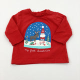 'My First Christmas' Santa & Donkey Red Long Sleeve Top - Boys/Girls 3-6 Months