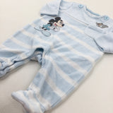 Mickey Mouse Appliqued Blue Striped Babygrow - Boys Newborn