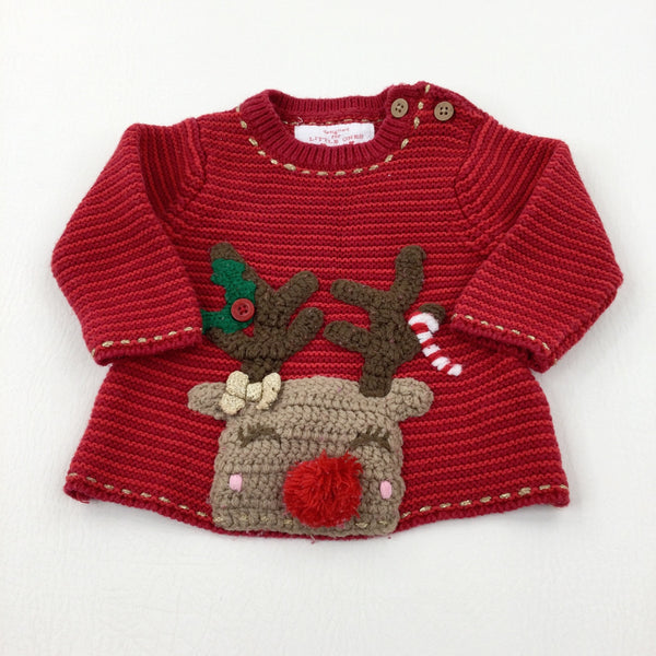 Reindeer Sparkly Red Knitted Jumper - Girls - Newborn